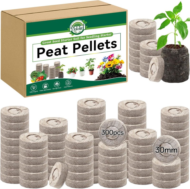 Halatool 300 Pcs 30mm Peat Pellets Block Potting Soil for Seedlings, Compressed Garden Soil Seed Starter Nutrient Peat Pods for Starting Seeds, Planting Flowers, Vegetables, Herbs - Image 1